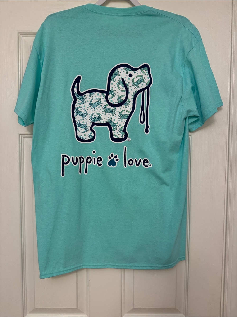 EUC Puppie Love Light Green/Teal short sleeve shirt-w/ Maryland Blue Crabs logo - Picture 2 of 4